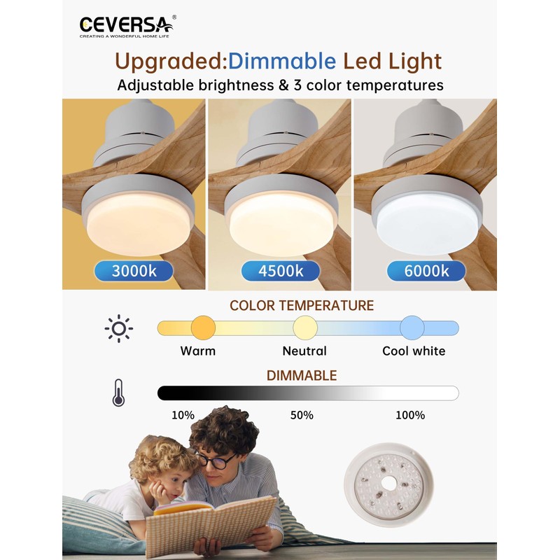 Ceversa 52 Inch Natural Wood Ceiling fans with Lights and