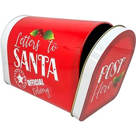 ALEF Christmas/Holiday Letters to Santa Decorative Small Tin Mailbox (Red with Gold Star)