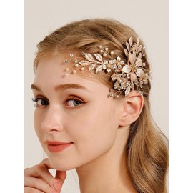 BERYUAN Wedding Flower Leaf Rhinestone Hair Clips Rhinestone Pearls Wedding Headband Handmade Pearls Crystal Hair Barrettes Bridal Hairpiece for Wedding Women