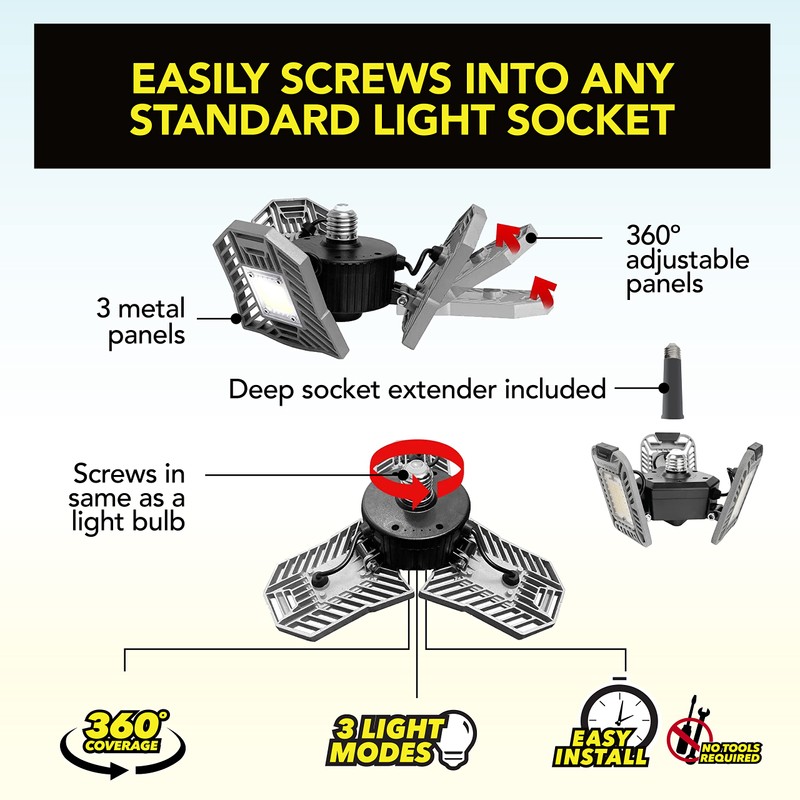 Bell+Howell Triburst Color Select LED Garage Light, 5500 Lumen 3000k/4500k/5500k