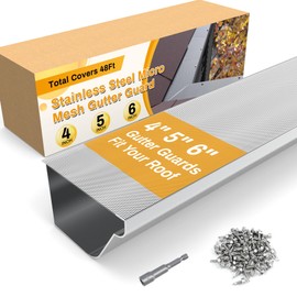 Powrocket Universal Sizes Stainless Steel Micro Mesh Gutter Guard Leaf Protection,Work for 6'',5'',4'' Gutter,Prevents Roof Clogged Downspouts,Easy to Work with and DIY,Total Covers 48Ft,White