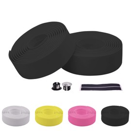 ANMOO Bicycle Handlebar Tape Non-Slip Wraps 2 Rolls EVA Handle Grip Breathable Bike Tape with Silver End Plugs for Racing Bicycles Road Bicycle (Black)