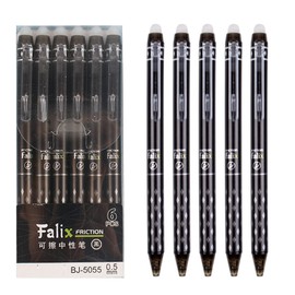 MOZXIRZ 6 Pcs Erasable Gel Ink Pens Retractable Pens Black Ink Smooth Writing Pens 0.5mm Fine Point Pen Office School Pens Women Men Girls Boys Pens (Black Ink)