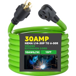 Kanayu 15 ft Welder Extension Cord Compatible with Nema L14-30p to 6-50r, 4 Prong Generator to 3 Prong Welder Power Adapter Cord 30 Amp Generator Locking Plug Connector to Welding