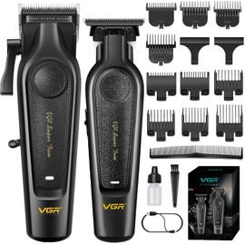 VGR 197 & 995 - Cortapelos profesional para hombres, juego de cortapelos inalámbrico y recortador con cuchillas de cerámica, cortadora de pelo profesional para hombre con 10 peines, luces indicadoras