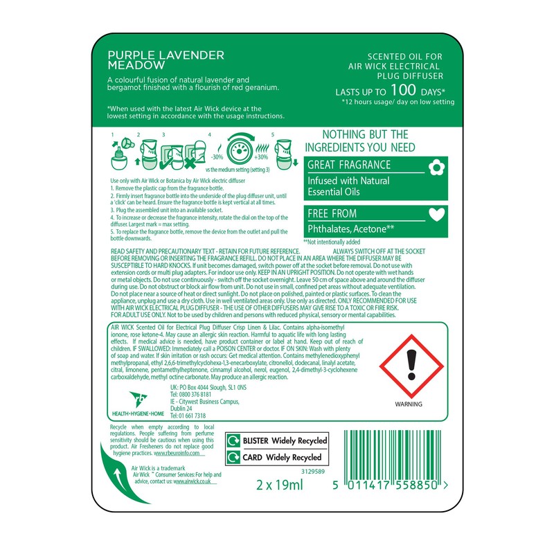 Airwick Scented Oil Warmer & Refill, Purple Lavender Meadow, 19