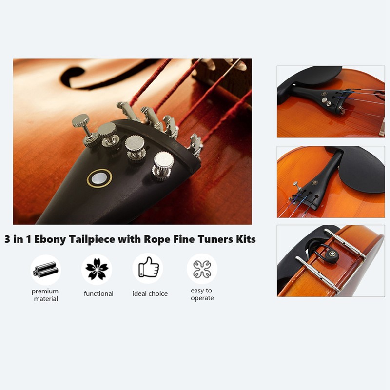 3 in 1 Ebony Tailpiece with Rope Fine Tuners Kits