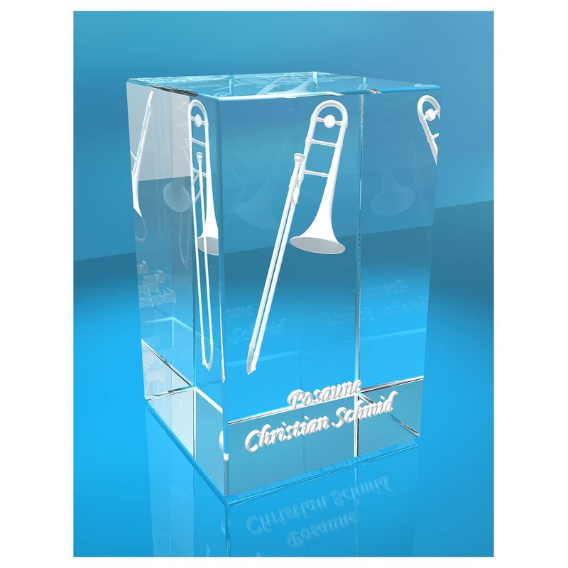 3D Glass Cuboid | Trombone with Name of Choice |