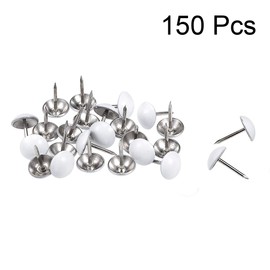 sourcing map Upholstery Nails Tacks 11mm White Round Head 17mm Length Thumb Push Pins for Furniture Sofa Headboards, 150 Pcs