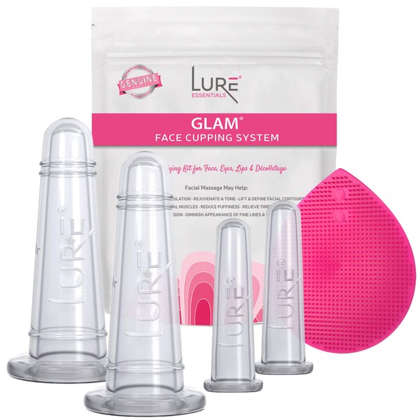 Lure Essentials GLAM Face Cupping Set Facial Set with Silicone Brush | Anti-Aging Face Lift Cupping Massage | FREE PDF Book for Professional and Home Use