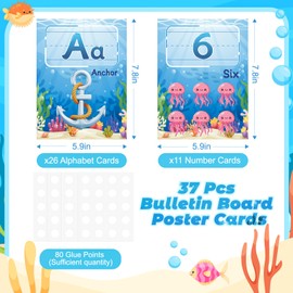37 Pcs Alphabet for Classroom Wall Under The Sea Bulletin Board Set Alphabet Number 0-10 Line ABC Letters for Classroom Wall Decor (Ocean)