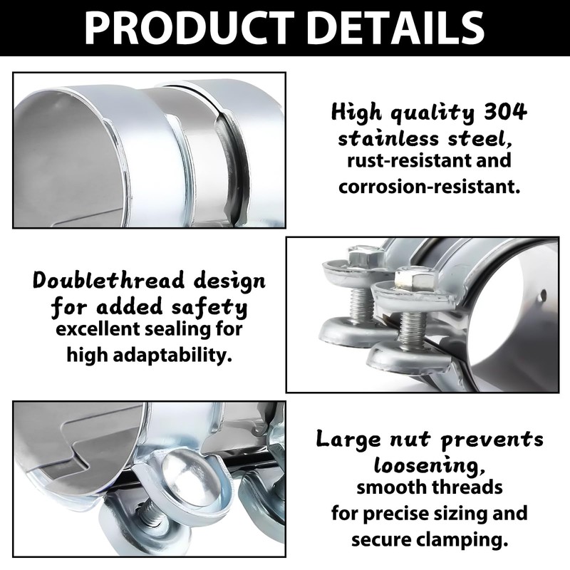 Exhaust Clamp Pipe Connector, 55mm, Stainless Steel