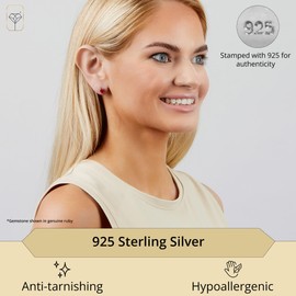 MAX + STONE 925 Sterling Silver Red Ruby Oval Stud Earrings for Women 5mm July Birthstone with Push Backs