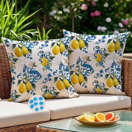 Kiatuniya Outdoor Cushion 40 x 40 cm Yellow Blue Yellow Lemon Cushion Cover Weatherproof Cushion Cover Sofa Cushion Decorative Cushion Garden Cushion Modern Summer Cushion Covers for Garden Sofa