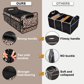 Car Trunk Organizer with 6 Big Pockets - 70L Waterproof Polyester Storage for SUVs, Minivans, Trucks - Car Accessory for Women and Men (Large, Leopard Print)