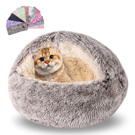 FORMYCATIE Cat Beds for Indoor Cats,Cat Cave for Puppy and Kitty,Calming Small Dog Bed for Small Dogs with Cover Cave,Cozy Warming Fluffy Washable Anti-Slip Pet Sleeping Bag(16 * 16inch,Khaki)