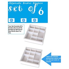 YBM HOME 6pcs Adjustable Drawer Organizer Grid Drawer Dividers for Socks, Underwear, Kitchen Utensils, Dresser Makeup, Separators Help with Clutter and Tidy Office Desk, Clinic, and Bedroom, White