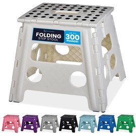 Handy Laundry Folding Lightweight Step Stool - Sturdy Enough to Support Adults and Safe Enough for Kids - Opens Easy with One Flip - Great for Kitchen, Bathroom or Bedroom (White - 13 inch)
