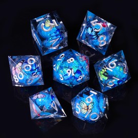 ORUZA 7 PCS Liquid Core DND Dice Resin Sharp Edge Dice Polyhedral D&D Dice Set for Dungeons and Dragons RPG MTG Table Games