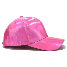 niumanery Women Men Faux Leather Baseball Cap Glitter Metallic Holographic Rainbow Reflective Hip Hop Adjustable Strapback Peaked Hat Silver