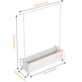 Boeeoan Clothes Rack With Large Storage Bag, Clothes Organizer Stand on Wheels, Garment Rack, Rolling Clothes Storage Cart, Coat Rack, for Bedroom, Laundry Room, Living-room, White