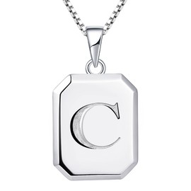 YL Initial Necklace 925 Sterling Silver Square Letter Pendant C Alphabet Necklace for Women