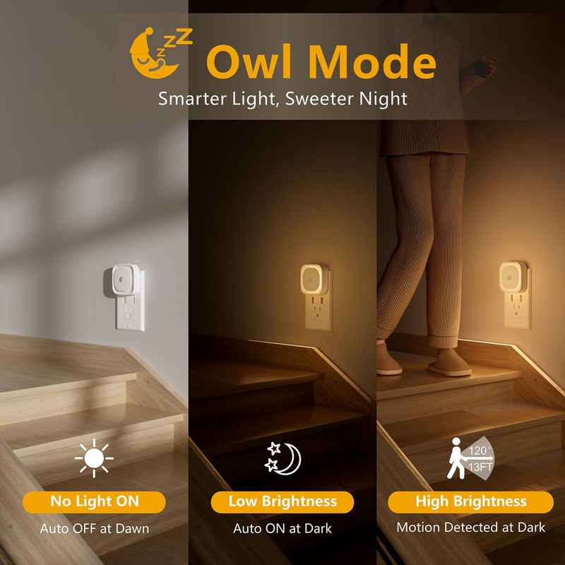 YUNLEX 2 Pack Plug in Night Light with Motion Sensor