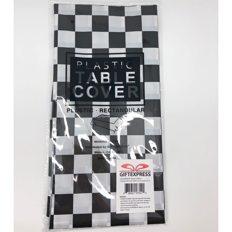GiftExpress 2-Pack Black & White Checkered Flag Tablecloth Plastic Party