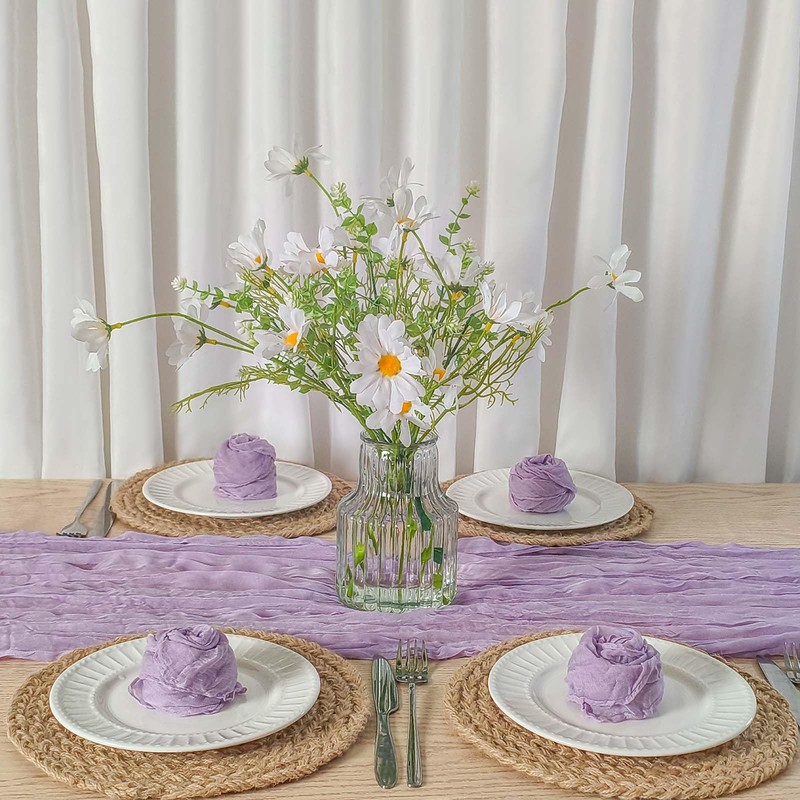 FuSenYuan Lavender Cheesecloth Table Runner 12 Ft and 12 Napkins