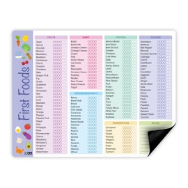 Baby First Foods Tracker, High Quality Fridge Magnet Dry Erase Chart 20x26 cm, 130+ Before One Checklist, Daily Food Log for New Parents,Nanny, Babysitter