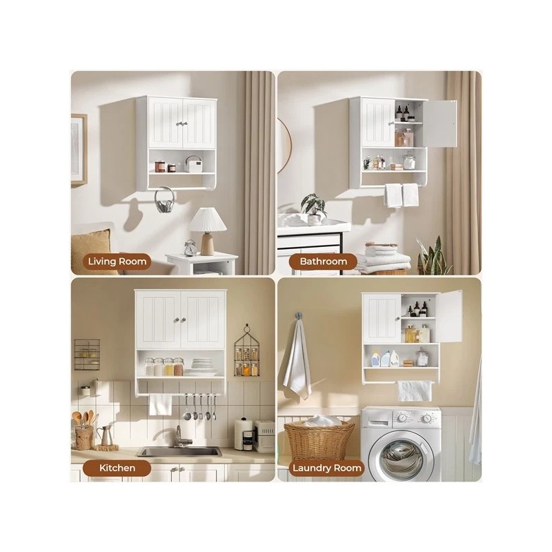 Topeakmart Bathroom Wall Cabinet with Towel Bar and Adjustable Shelf