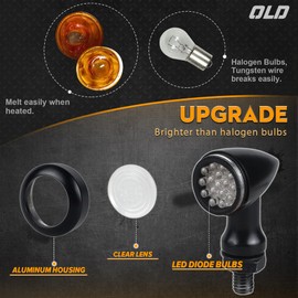 NTHREEAUTO - Señales de giro traseras para motocicleta, indicadores de bala, universales compatibles con Harley Sportster Dyna Iron 883, Honda Shadow Yahama Suzuki Kawasaki Chopper Bobber (bombillas de diodo)