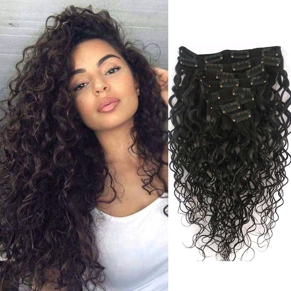 Doren Deep Curly Clip In Human Hair Extensions for Women 8Pcs 20Clips 120g 8A Virgin Remy Brazilian Wavy Curly Hair Natural Color 24 Inches
