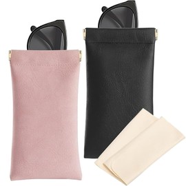 BRDTKUGV 2 Pcs Soft Eyeglass Case, Lightweight Portable Squeeze Top Sunglasses Pouch, Leather Thin Glasses Holder for Travel, Protective Eyewear Cases for Women, Men, and Kids