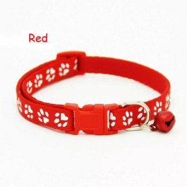 Unbranded/Generic Adjustable Nylon Cat Collar with Bell for Cat Kitten small dog paw cute - Red