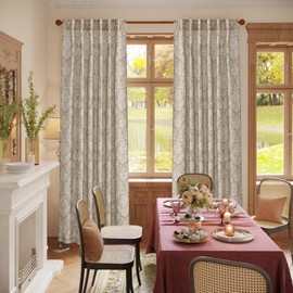 RYB HOME Brown Farmhouse Curtains for Dining Room 84 inches Long, Floral Vintage Boho Linen Semi Sheer Draperies for Living Room, 2 Panels, W 52 x L 84 inches,