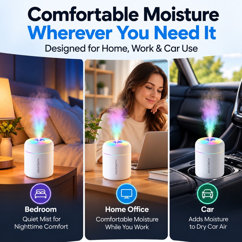 Mini USB Humidifier for Home & Car – 180ml Ultrasonic
