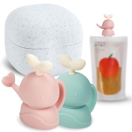 Whale SoftSip Silicone Food Pouch Topper 2 Pack with Travel Case BPA Free No Spill Mint Pink