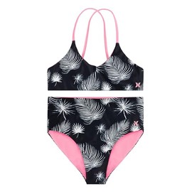 Hurley Girls' High Waisted Bikini 2-Piece Swimsuit, Black/Sail