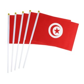5 Pack Tunisia Tunisian Mini HandHeld Stick Flag,Suitable For Various Holiday Parties,And National Flag Day.