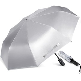 ZOMAKE Anti UV Umbrella for Sun Protection 46 Inch,UPF 50+ Travel Umbrella UV Protection Auto Open Close Sun Umbrellas Compact Double Canopy Vented Windproof for Women(Silver & Black)