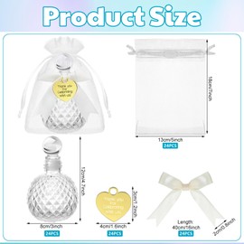 Newtay 24 Sets Holy Water Bottles 100ml Catholic Christian Glass Bottles with Heart Lapel Pins Organza Bags and White Ribbon Holy Water Container for Church Wedding Baptism Party Favors Gift