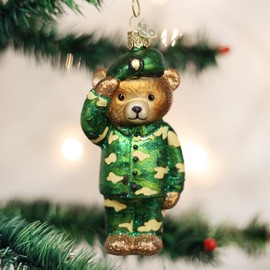 Old World Christmas Army Glass Blown Ornaments for Christmas Tree Bear