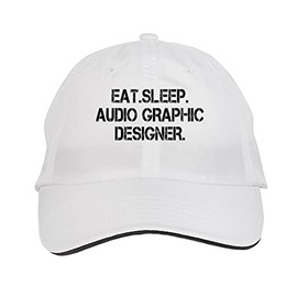 Makoroni - EAT Sleep EAT Sleep Audio Graphic Designer Hat Adjustable Cap, DesS13 White