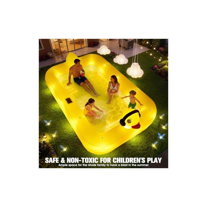 FizZeal Inflatable Pool with Lights,Solar Duck Inflatable Swimming Pool for