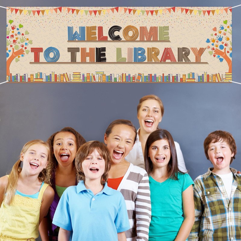 WeBenison Large Welcome to Library Banner I Love Books Backdrop