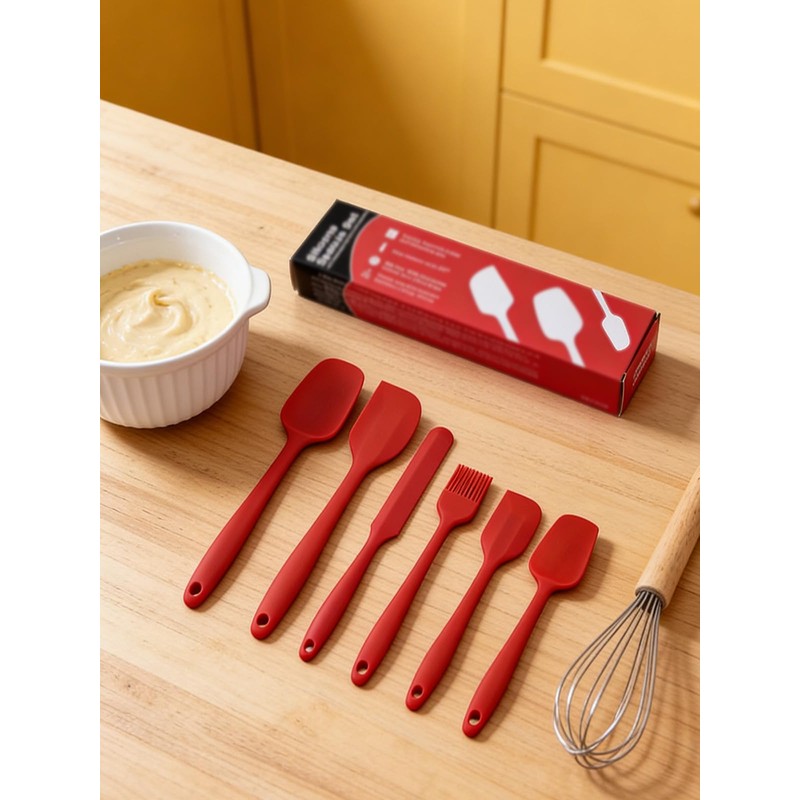 6 Pieces Silicone Spatula Set - Heavy Duty Kitchen Cooking