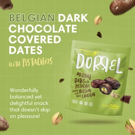 Dorrel Belgian Dark Chocolate Covered Medjool Dates Stuffed with Pistachios, Nutritious and Tasty Dark Chocolate Pistachio Nuts, High-Energy Snack, Non-GMO, Kosher, 1 Pack