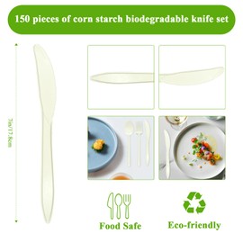 ANKS Compostable Knives, 150 Count 7.1in Disposable Knives, Made from Natural Corn Starch, Eco-Friendly, Heat Resistant Great for Party, Picnic, Dinner, Takeaway, Thick Solid, Heat Resistant