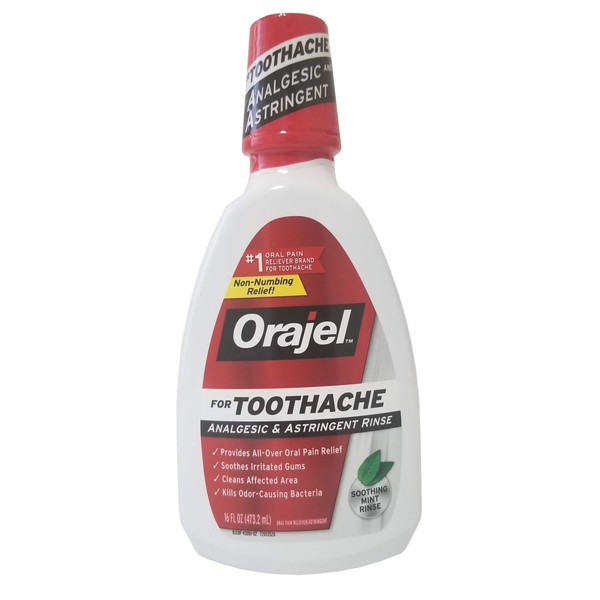 Orajel Analgesic & Astringent Rinse for Toothache Soothing Mint - 16 oz, Pack of 4